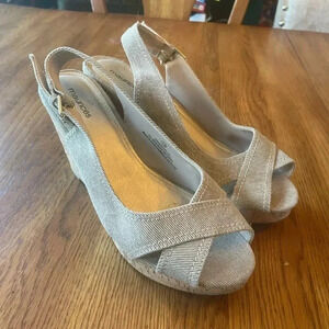 Maurices Cork Wedge Heels Sz 10 Danielle Slingback Open Toe Cute! EUC! Bin‎ A